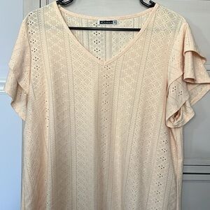 Mikasa Cream Eyelet V-Neck Flutter Sleeve Tunic
